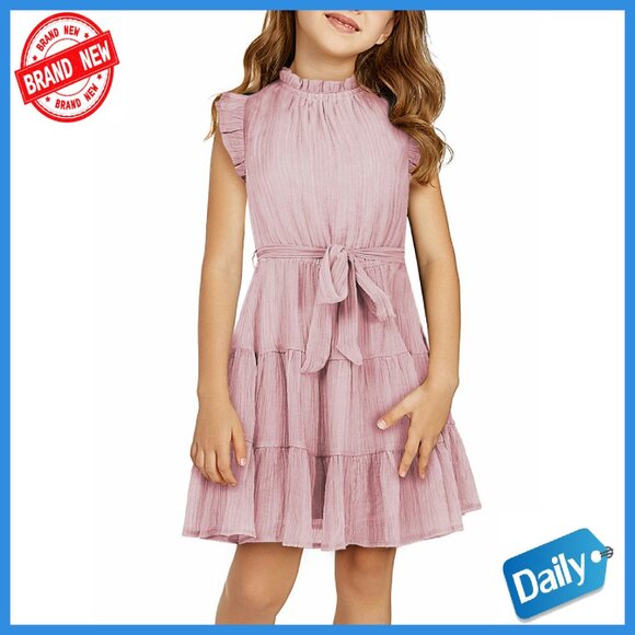 Girls Summer Ruffle Sleeve Dress Size 4-15 Years Polyester Tiered
